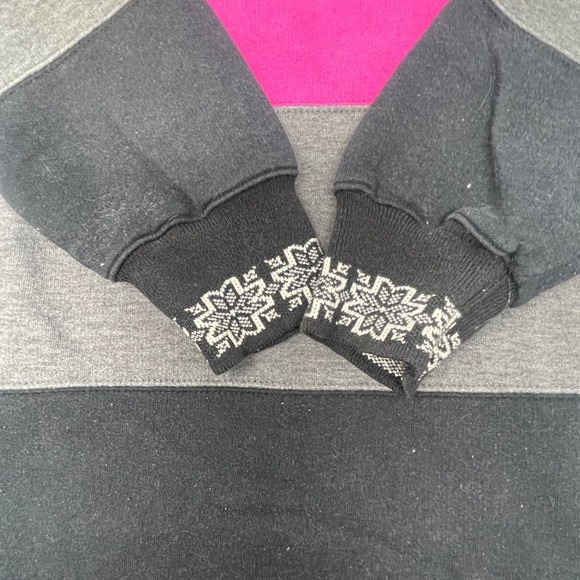 Vtg Pacer Petite Medium 1/4 zip Pullover Colorblock Snowflake Pink Black Gray - Picture 3 of 5